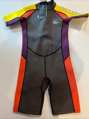 X-Manta Kids Colorblock Shorty Rashguard - Yellow, Purple & Orange